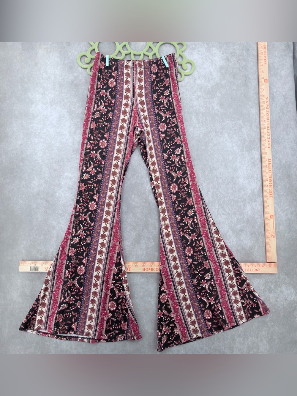 Vibe Striped Floral Boho Pants - Pink, Purple & Black